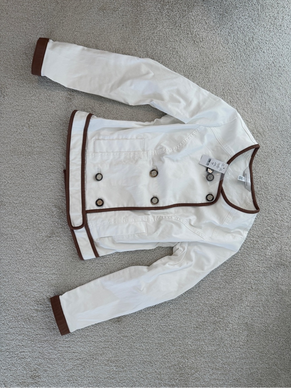 Girls White Jacket with Brown Trim - Casual Button Front